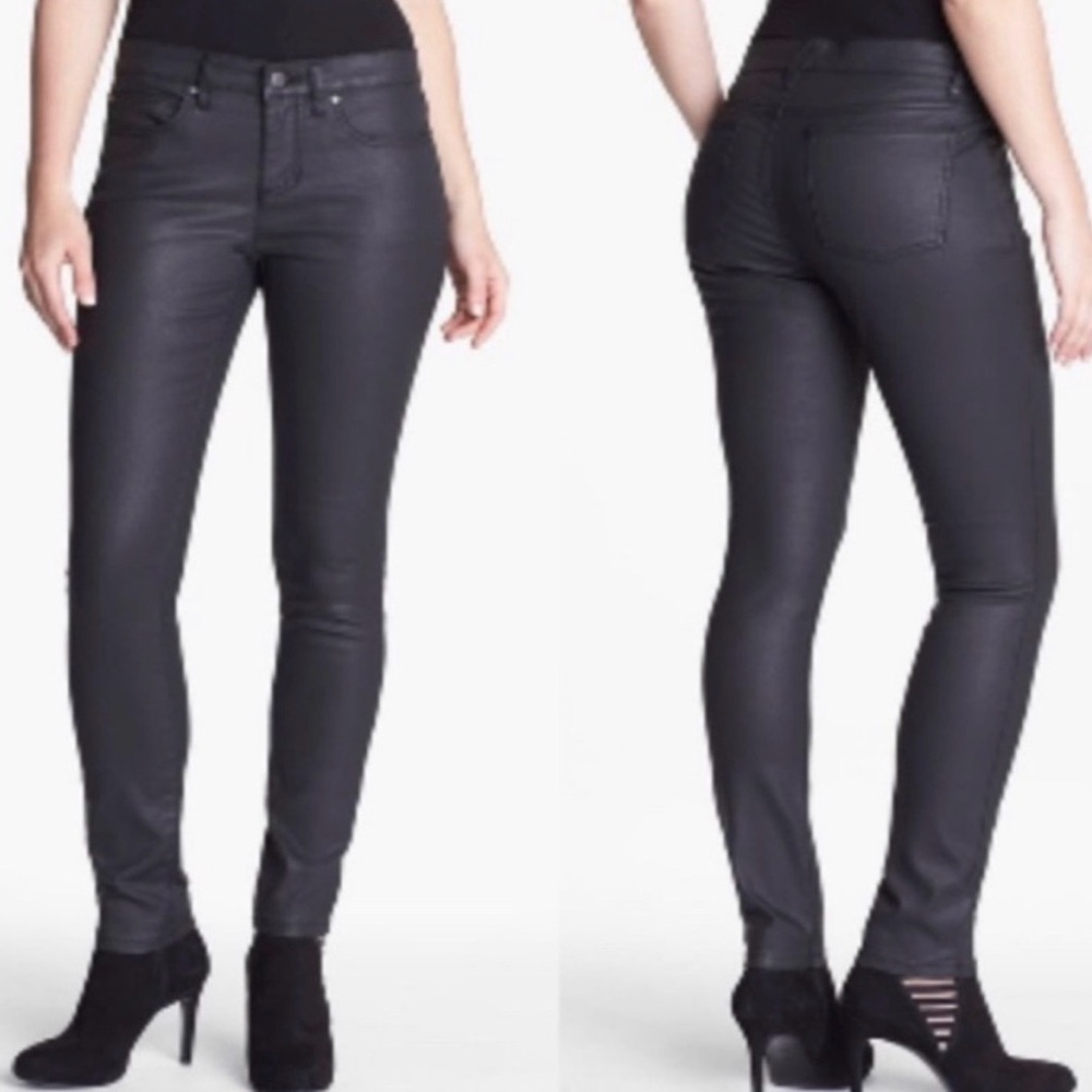 Eileen Fisher Black Waxed Faux Leather
Organic Cotton Blend Pants Size 10